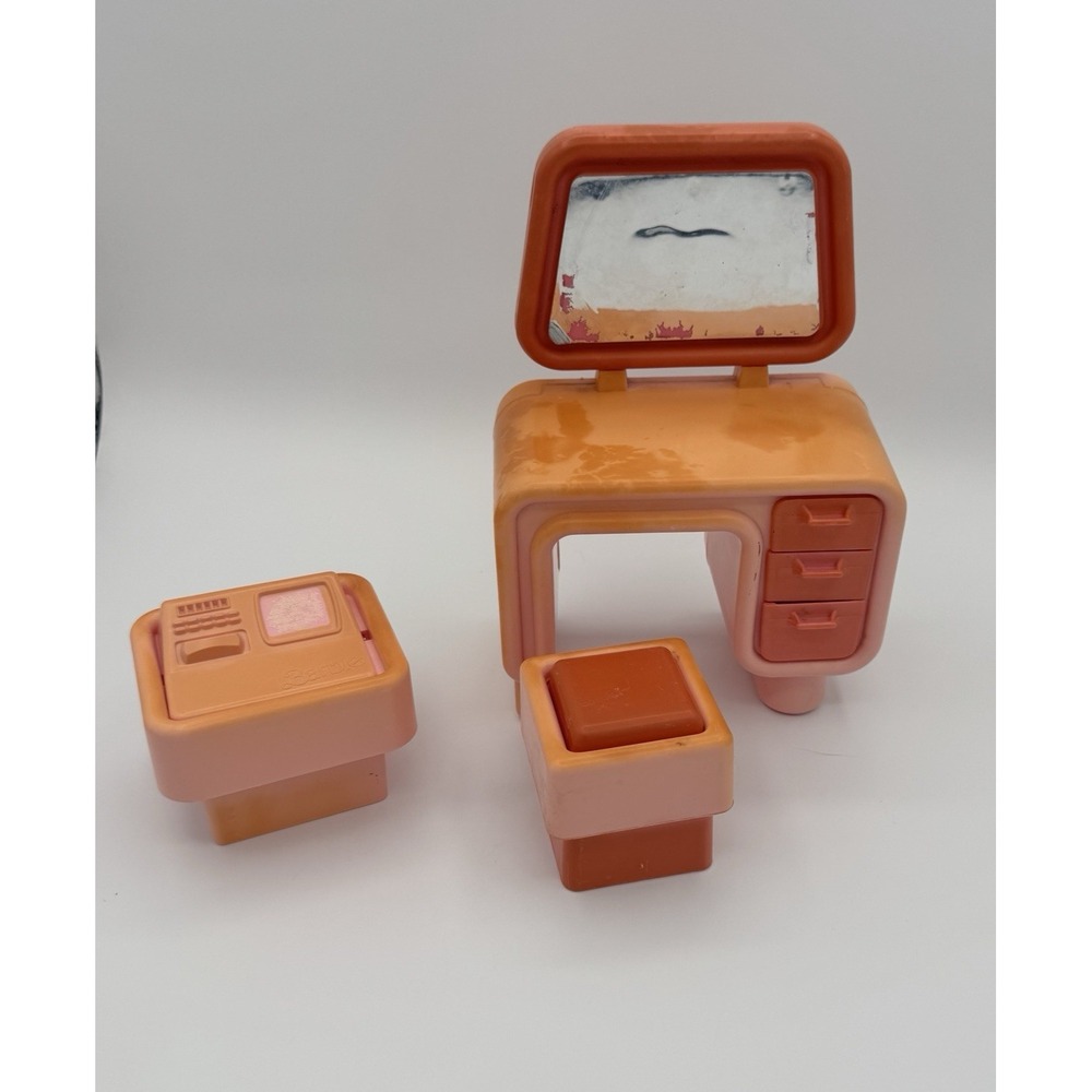 Vintage Barbie Dream House Vanity Desk Mirror Bench Computer Lot As Is